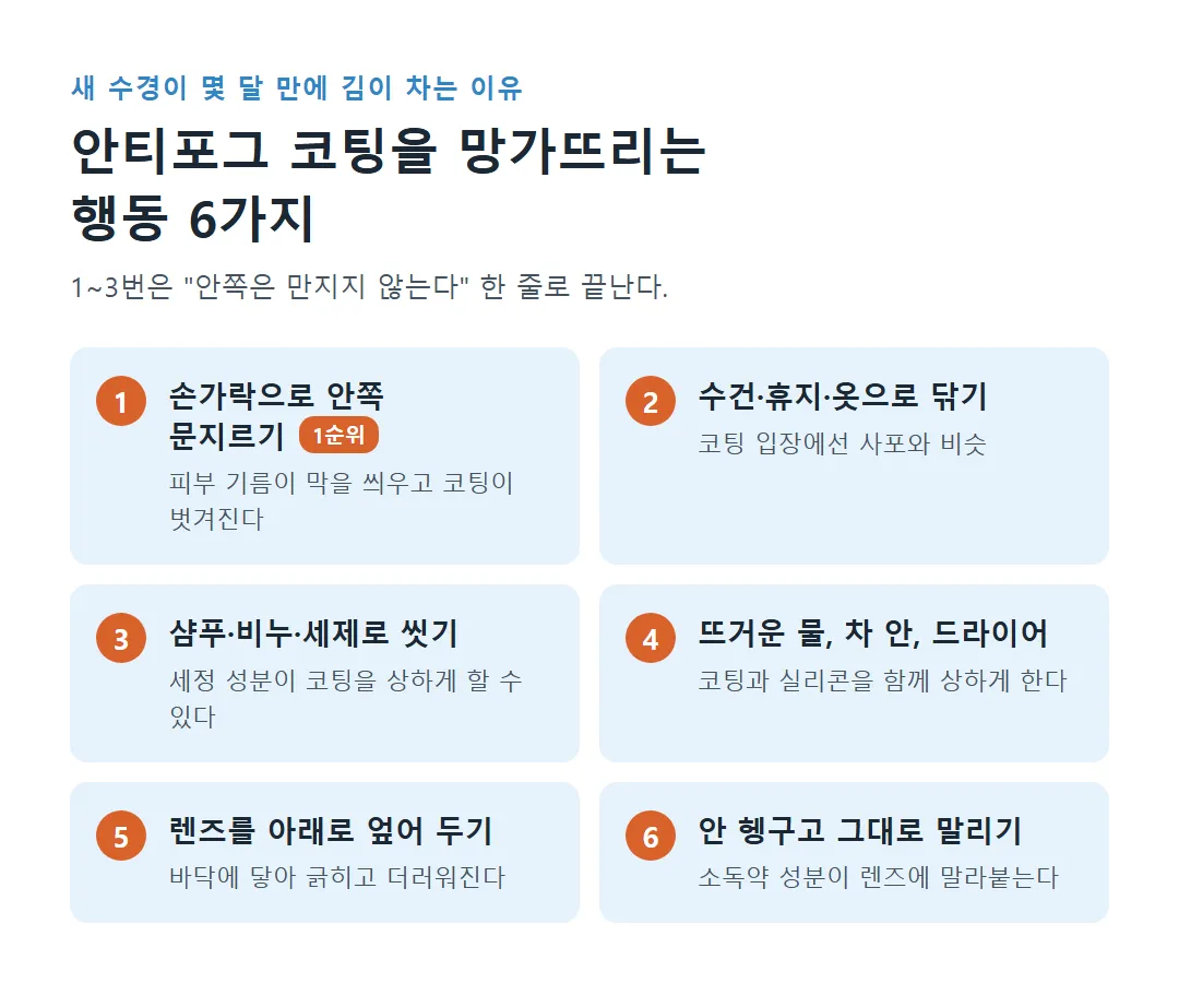 수경 안티포그 코팅을 망가뜨리는 행동 6가지