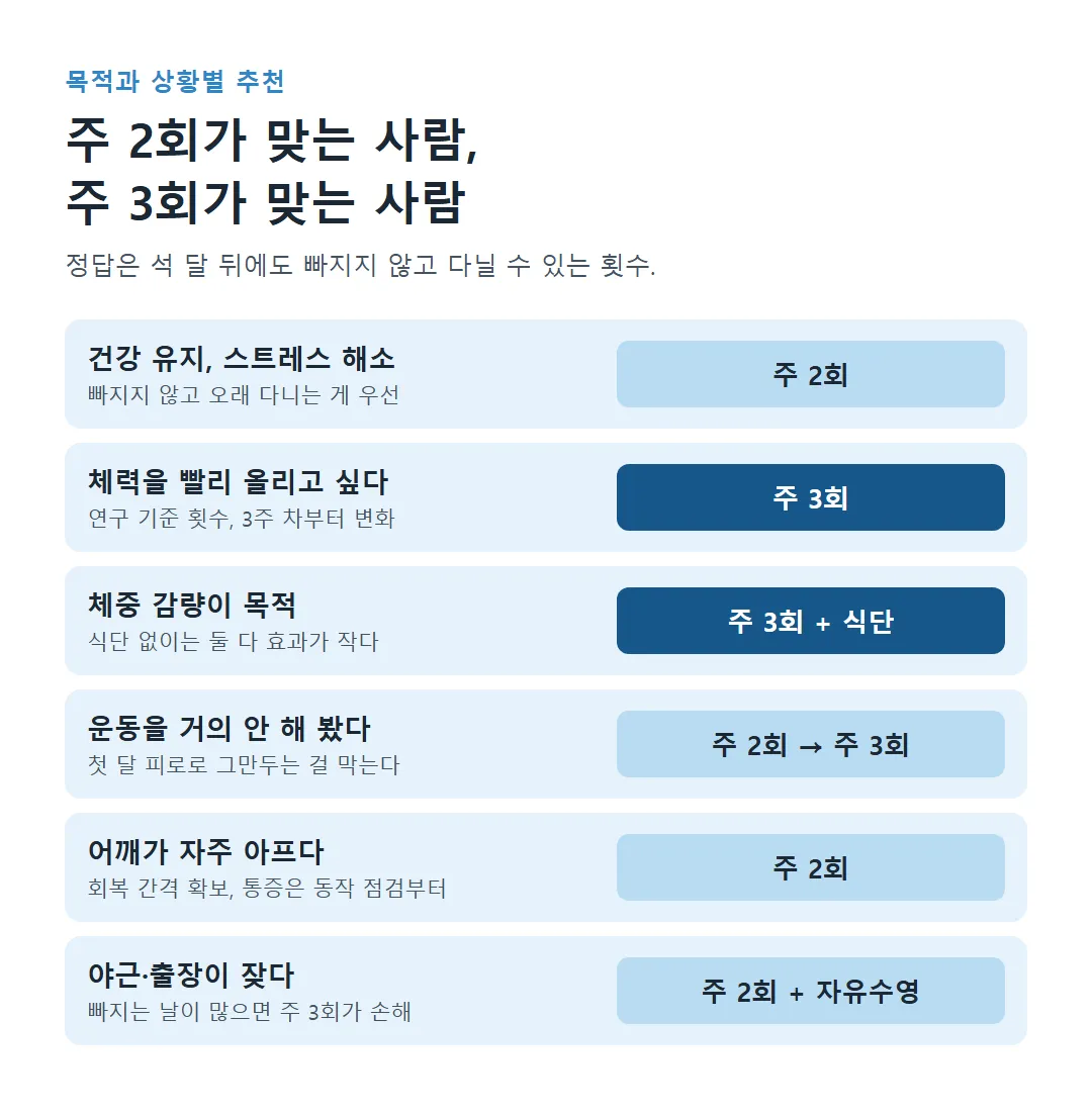 목적과 상황별 수영 주 2회 주 3회 추천